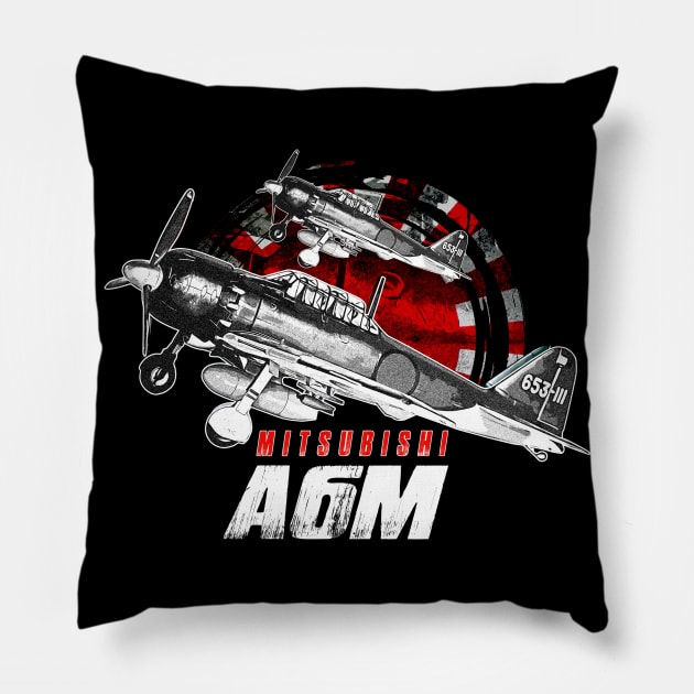 Mitsubishi A6M Japaness vintage war plane Pillow by aeroloversclothing