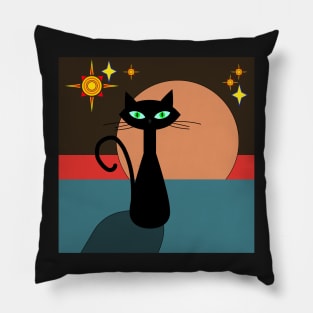 retro black cat and moon design Pillow