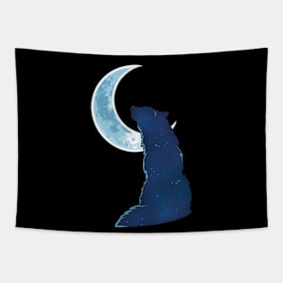 Crescent Moon Wolf Tapestry