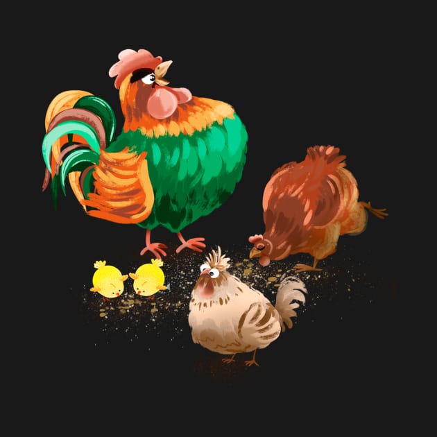 Chickens and cockerel by pimkie