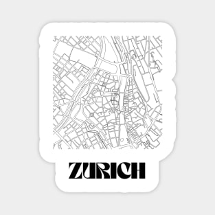 Retro Map of Zurich, Switzerland Minimalist Line Drawing Magnet