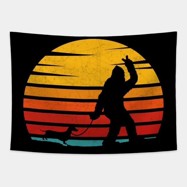 Vintage Retro Bigfoot Walking Dachshund Tapestry by heidiki.png