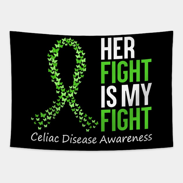 Celiac Disease Awareness Her Fight Is My Fight Green Ribbon Tapestry by JazlynShyann