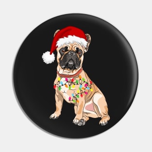 Bulldog Holiday Christmas Light - Funny Bulldog Lights Christmas in Santa Hat Holiday Santa Pin