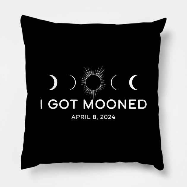 I Got Mooned - Total Solar Eclipse April 2024 Pillow by LucentJourneys