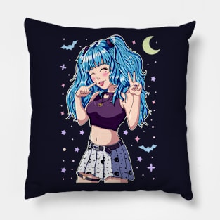 Cute Anime Girl Blue Hair Pillow