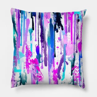 Abstract Watercolor Drips Blue Turquoise Pink Pillow