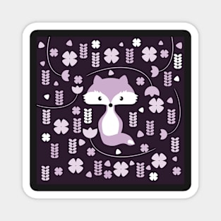 Fox among flowers in purple Magnet