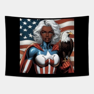 America Black Female Comic Book Superhero Bald Eagle Patriotic July 4 Tapestry