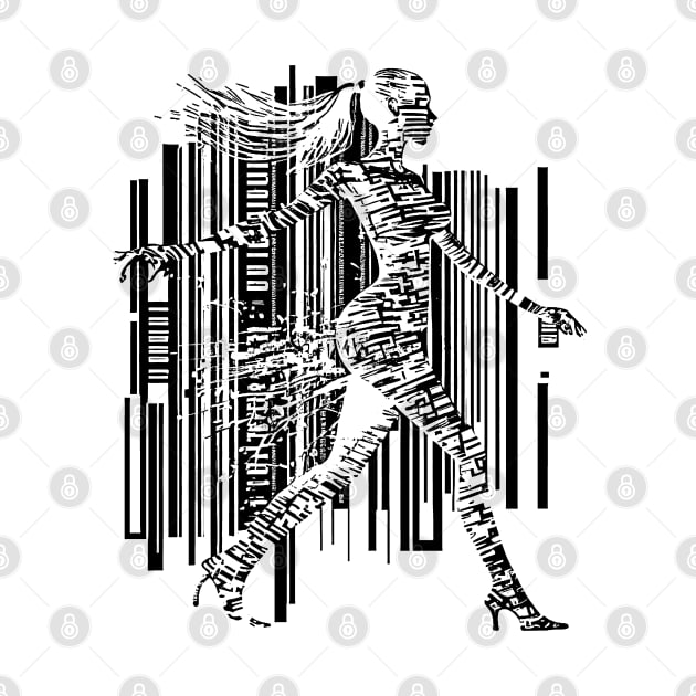 Walking Girl on Bar Code by Orloff-Tees