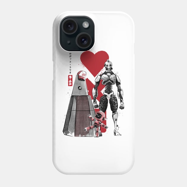 Three robots sumi-e Phone Case by DrMonekers