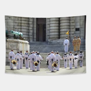 Annapolis Naval Academy - Band Leaving Noon Meal Formation Tapestry