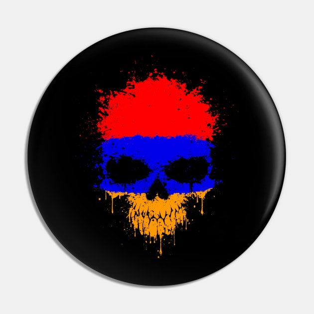 Chaotic Armenian Flag Splatter Skull Pin by jeffbartels