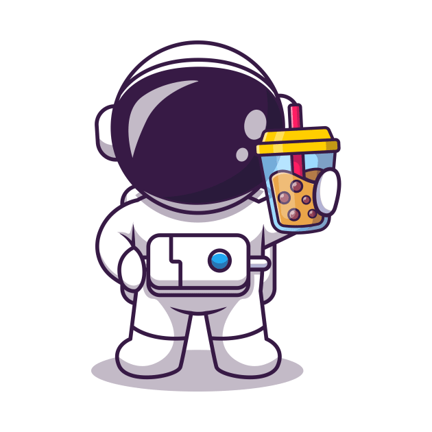 Cute Astronaut Holding Boba Milk Tea Cartoon by Catalyst Labs