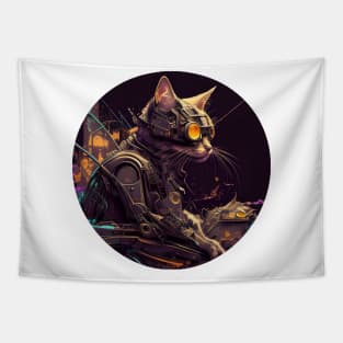 Cyberpunk Cat Thou Shalt Not try Me - Love Cats Tapestry