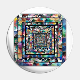 Splatter Paint on Concentric Squares, Spray Paint Rainbow Pattern Pin