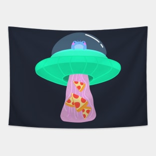 Alien Frog Stealing Pizza Tapestry