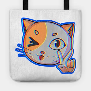 Cat peace sign glitch Tote