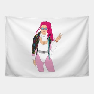 bright pink hair ski girl vintage skiing 80's Tapestry