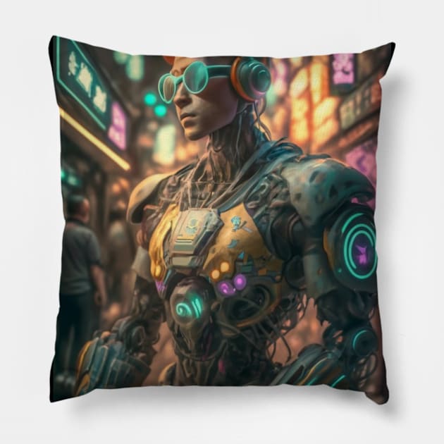 Sci-fi Robot Life Art Pillow by Abeer Ahmad