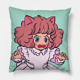 I draw pink pastel angery chibi neko / the star of cottonland Pillow