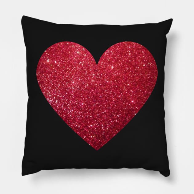 Traditional Red Faux Glitter Heart Pillow by Felicity-K