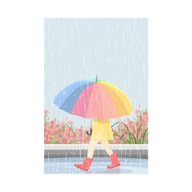 Lovely Girl With Umbrella In Rain Day by MariaStore