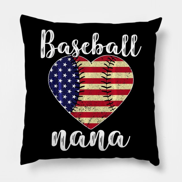 Baseball Nana Heart USA Flag Softball Mother Day Pillow by Vigo