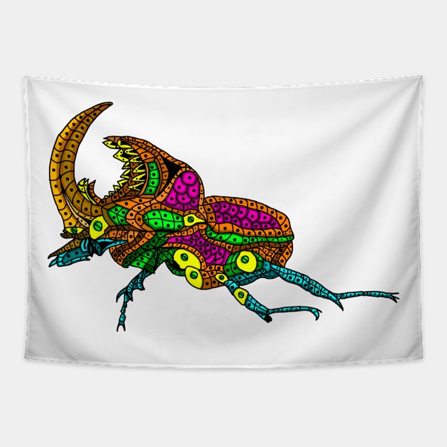 Rhinoceros Colorful Rhinoceros Beetle Cheerful Large Tapestry by AriArt78