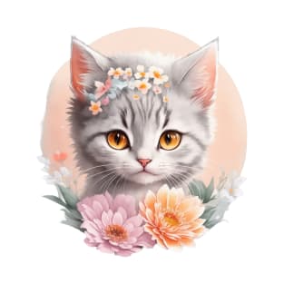 Grey Kitten's Fantasy Flowers: Vintage-Inspired Enchanting Delight T-Shirt