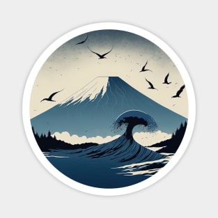 Mountain and Birds scenery Japan Art Magnet