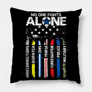 No One Fights Alone USA Flag Thin Line Military Police Nurse Pillow