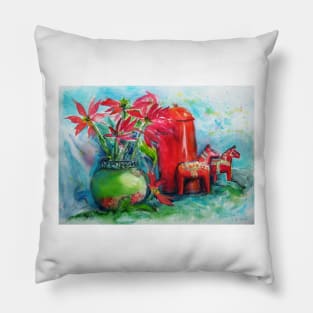 Still life with Poinsettias Pillow