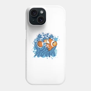 drawn clown fish and blue sea anemone Phone Case