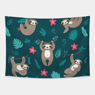 Happy Sloth Pattern Tapestry