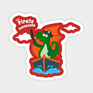 Vector illustration of dinosaur pirate on a ship at the sea Magnet