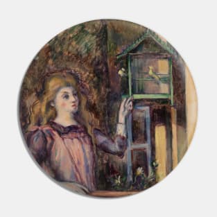 Girl with Birdcage by Paul Cezanne Pin