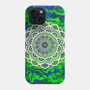 Flower Mandala on Abstract Green and Blue Background Phone Case