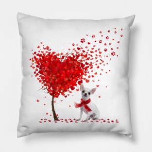 Valentine's Day Heart Tree Love White Chihuahua Pillow