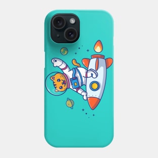 Cute Cat Astronaut Riding Rocket Cartoon Phone Case