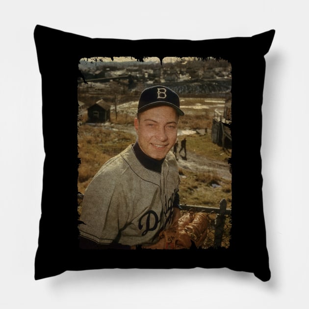 Johnny Podres in Brooklyn Dodgers, 1955 Pillow by PESTA PORA