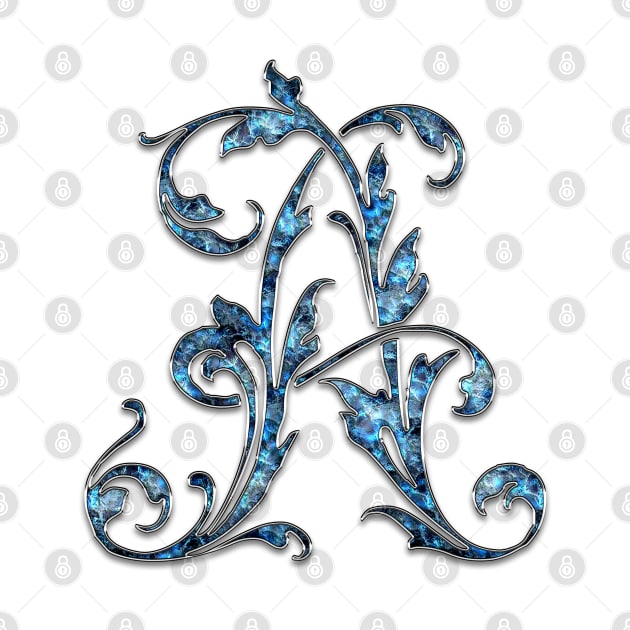 Ornate Blue Silver Letter A by skycloudpics