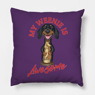 Fun Loving Weenie Dog Earning Awesome Award Pillow