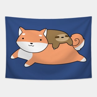 Shiba and Little Sloth Tapestry