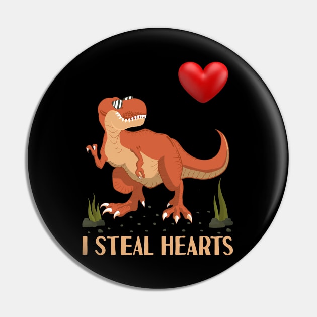 I Steal Hearts Valentines Day Trex Dinosaur Pin by Tesszero