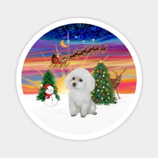 Santa's Sunset Take Off Featuring a White Toy Poodle Magnet