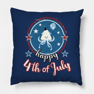 Cute Patriot Squid Happy 4th of July Pillow