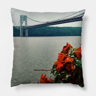 George Washington Bridge Red Roses Pillow