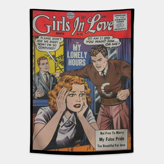 Vintage Romance Comic Book Cover - Girls In Love Tapestry by Slightly Unhinged