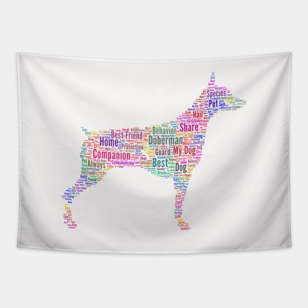 Dog Doberman Animal Pet Text Word Cloud Tapestry by Cubebox